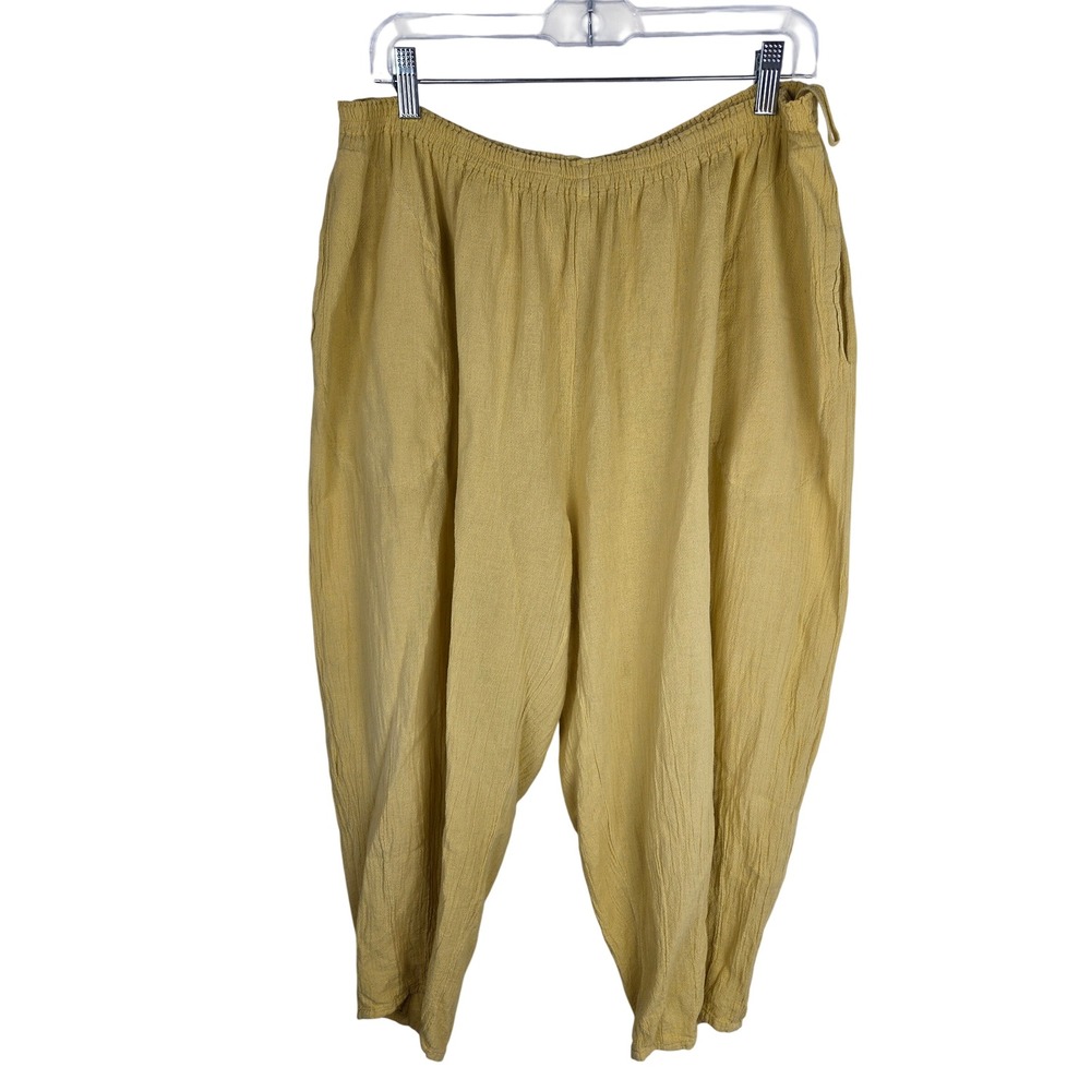 Oh My Gauze! Tapered Pants Size 3 Yellow Cotton Elastic Waist Lagenlook Boho - Picture 1 of 10